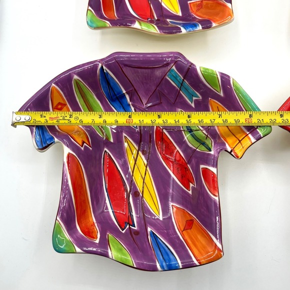 Clay Art Hawaiian Shirt Shaped Ceramic Trinket Dish Surfboard Pineapple Set of 4 - Picture 6 of 7